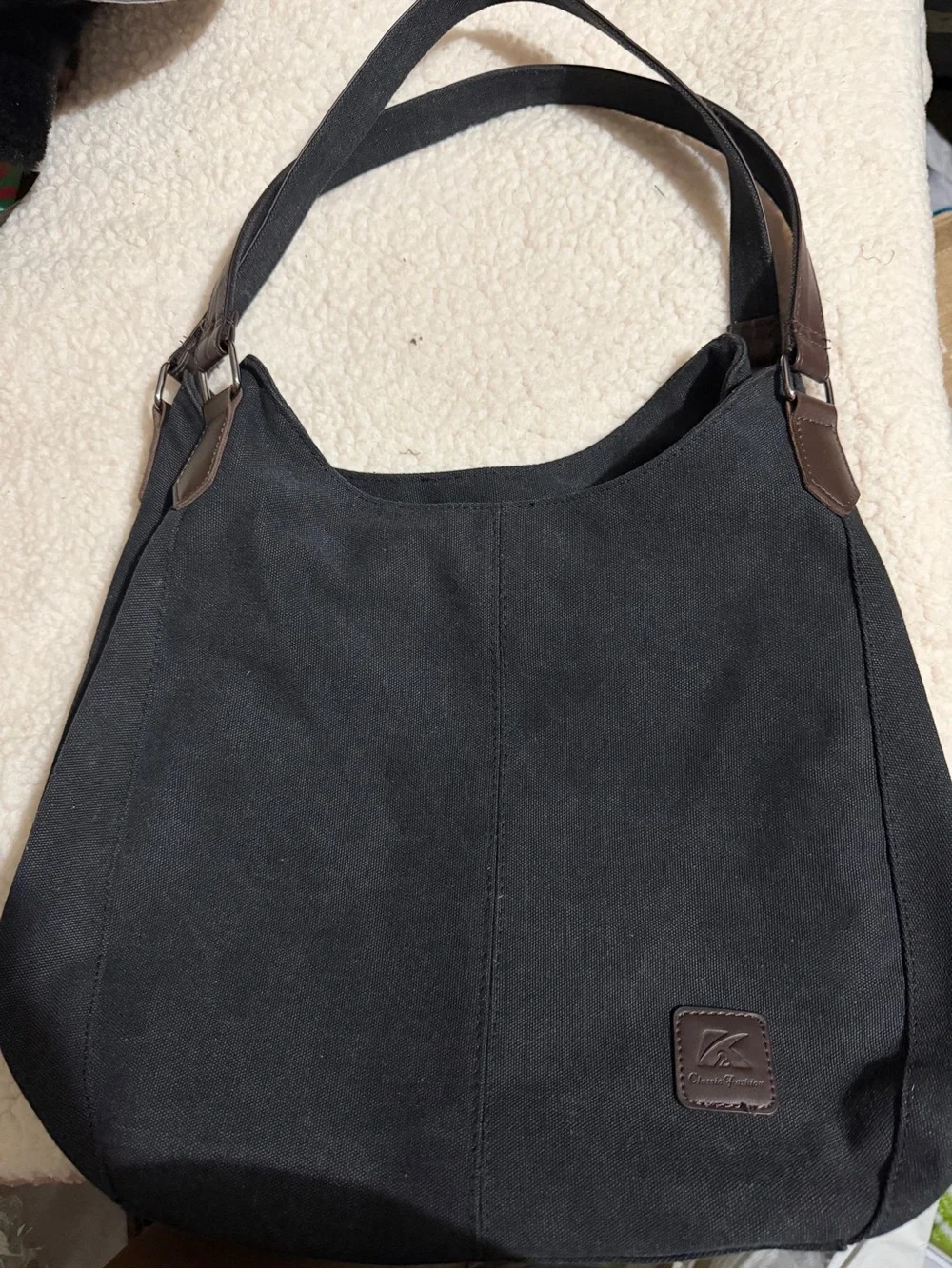 Canvas Messenger Bag with Brown Trim - Men's Black Shoulder Bag
